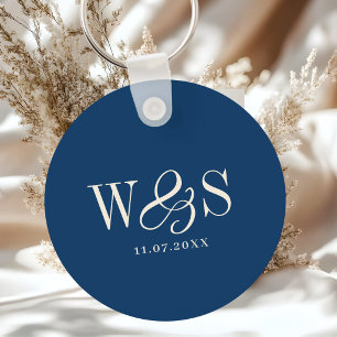 Elegantes navyblaues initiales Hochzeitspaar Schlüsselanhänger