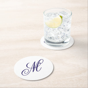 Elegantes navyblaues Monogramm Anfangsbuchstabe  Runder Pappuntersetzer