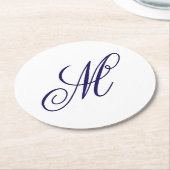 Elegantes navyblaues Monogramm Anfangsbuchstabe Runder Pappuntersetzer (Angewinkelt)