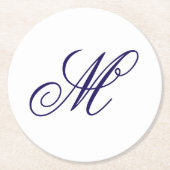Elegantes navyblaues Monogramm Anfangsbuchstabe Runder Pappuntersetzer (Vorderseite)
