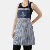 Elegantes navyblaues Streifenmonogramm Name Schürze (InSitu)