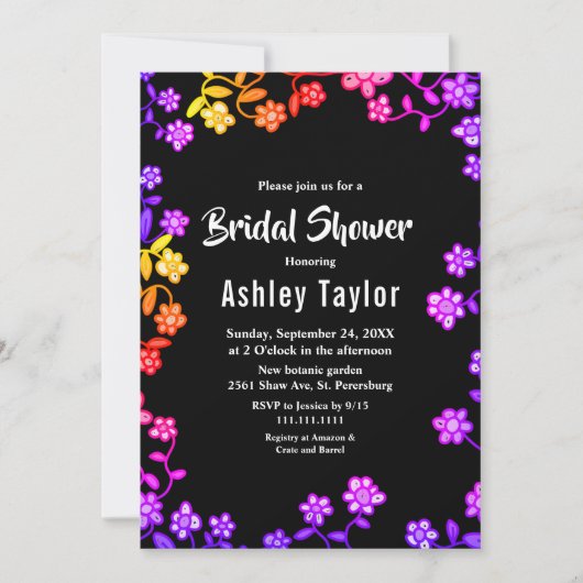 Elegantes Neon Colors Rose Blumenmuster Brautparty Einladung (Vorderseite)