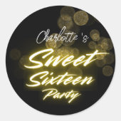 Elegantes Neon Gold Schwarzes Retro Sweet 16. Gebu Runder Aufkleber (Vorderseite)