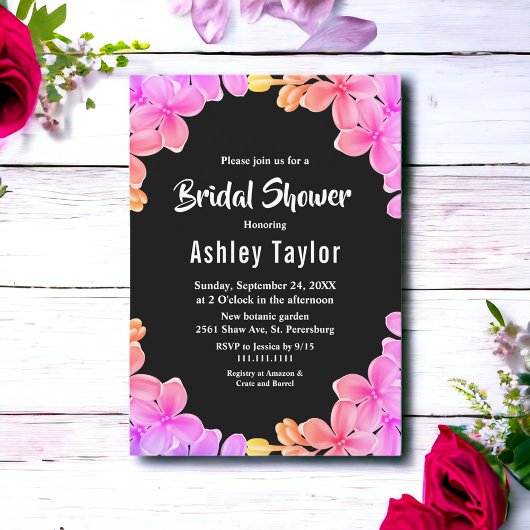 Elegantes Neon Lights Rose Blumenstrauß Brautparty Einladung