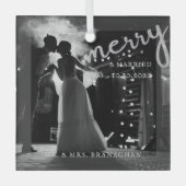 Elegantes neu verheiratetes Foto Merry und Verheir Ornament Aus Glas (Vorderseite)