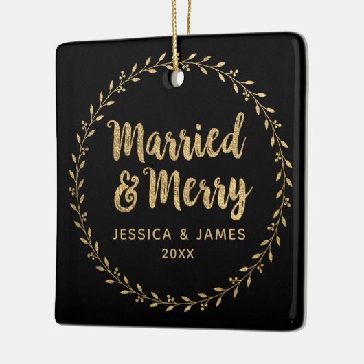 Elegantes neu verheiratetes Foto Verheiratet und f Keramikornament (Links)