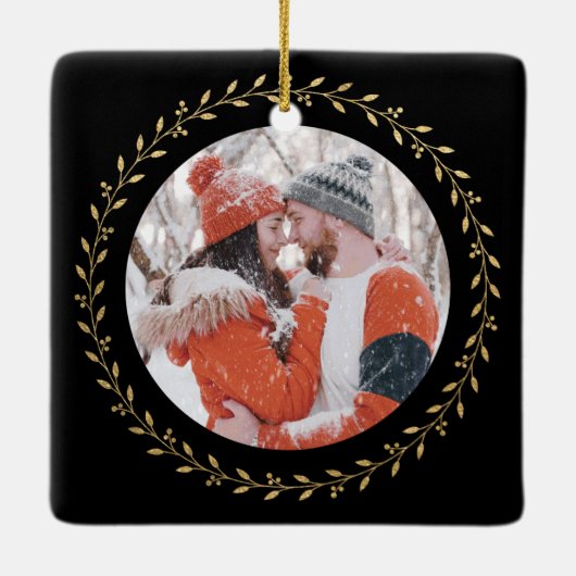 Elegantes neu verheiratetes Foto Verheiratet und f Keramikornament (Rückseite)