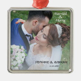 Elegantes neu verheiratetes Foto Verheiratet und f Ornament Aus Metall