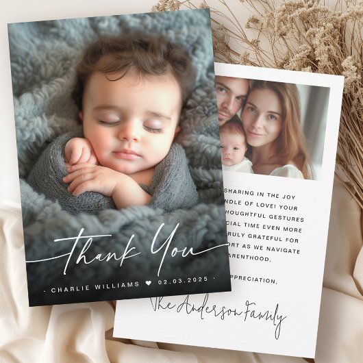 Elegantes neues Baby-Ankündigung Foto vielen Dank Dankeskarte