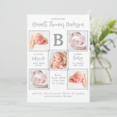 Elegantes Neugeborenes Baby Custom 5 Foto Collage Ankündigung (Stehend Vorderseite)