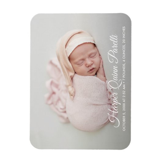 Elegantes Neugeborenes Foto Geburtsankündigung Magnet (Vertikal)