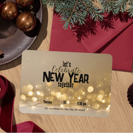 Elegantes Neujahr weiche goldene Lichter und Bokeh Einladung