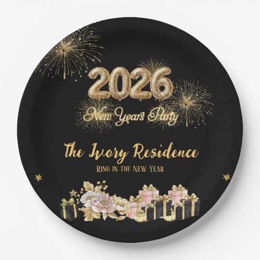 Elegantes Neujahrsfeuerwerk Pappteller (Vorderseite)
