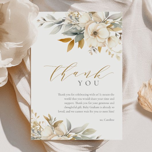 Elegantes neutrales Baby in der Blütendusche Dankeskarte