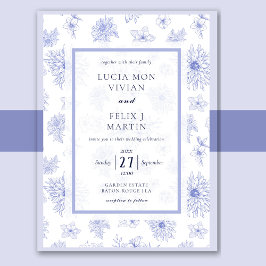 Elegantes neutrales blaues Schattenblumenmuster Einladung