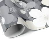 Elegantes neutrales Blumen Graues Blumenmuster Geschenkpapier (Rolleneckpunkt)