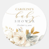 Elegantes neutrales Blumenbaby in der Blütendusche Runder Aufkleber (Vorderseite)