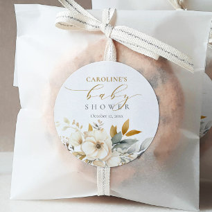 Elegantes neutrales Blumenbaby in der Blütendusche Runder Aufkleber