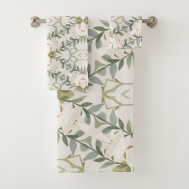 Elegantes neutrales Blumenmuster Badhandtuch Set
