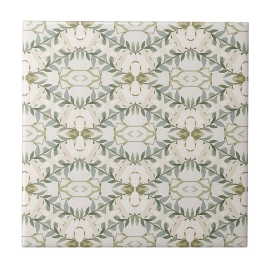 Elegantes neutrales Blumenmuster Fliese (Vorderseite)