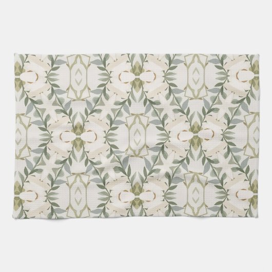 Elegantes neutrales Blumenmuster Geschirrtuch (Horizontal)