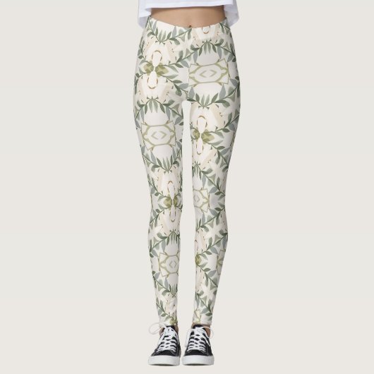 Elegantes neutrales Blumenmuster Leggings (Vorderseite)