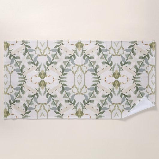 Elegantes neutrales Blumenmuster Strandtuch (Vorderseite)