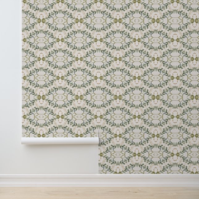 Elegantes neutrales Blumenmuster Tapete (Anwendung)