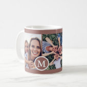 Elegantes neutrales Drei-Foto-Monogramm und Jahr Kaffeetasse (Vorderseite Links)