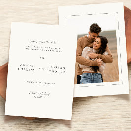 Elegantes, neutrales Elfenbeinweißes Foto Hochzeit Save The Date