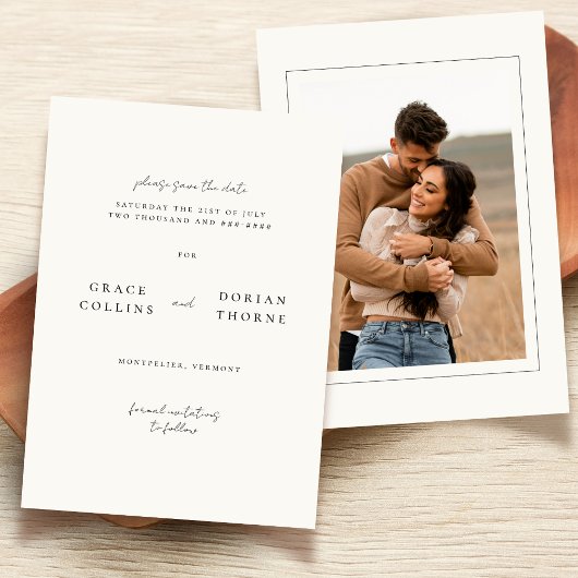 Elegantes, neutrales Elfenbeinweißes Foto Hochzeit Save The Date