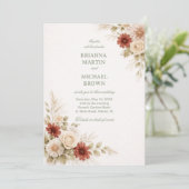 Elegantes neutrales Floral Rust Einladung (Stehend Vorderseite)
