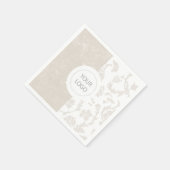 Elegantes neutrales florales Damast-Logo Party Serviette (Ecke)