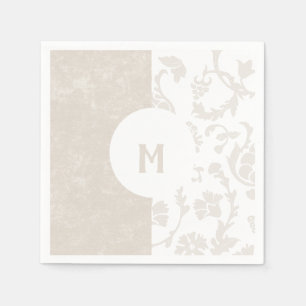 Elegantes neutrales florales Damast-Monogramm-Part Serviette
