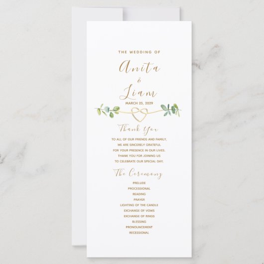 Elegantes, neutrales Hochzeitsprogramm für Grünpfl (Vorderseite)