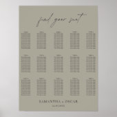 Elegantes neutrales Hochzeitssitzplan-Schild Poster (Vorne)