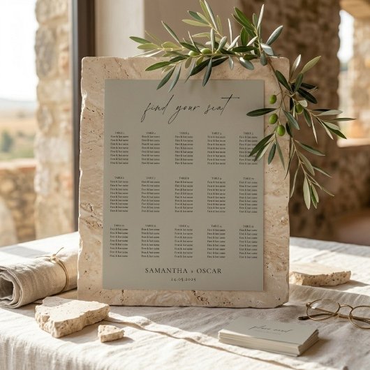 Elegantes neutrales Hochzeitssitzplan-Schild Poster