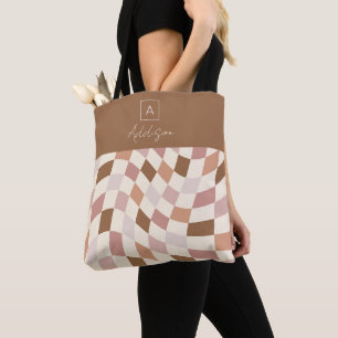 Elegantes neutrales kariertes personalisiertes Mon Tasche