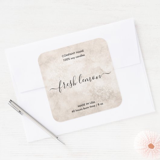 elegantes, neutrales, rustikales Kerzenlabel Quadratischer Aufkleber (Umschlag)