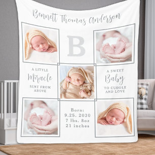 Elegantes New Baby Personalisiert 5 Foto Collage Fleecedecke