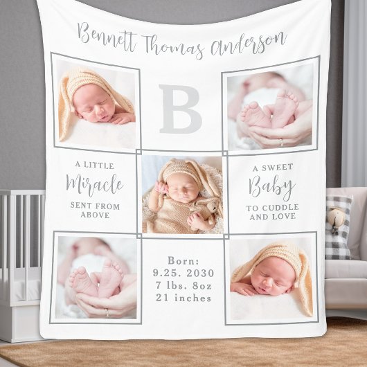 Elegantes New Baby Personalisiert 5 Foto Collage Fleecedecke