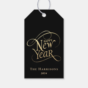 Elegantes New Year Black Gold Geschenkanhänger