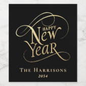 Elegantes New Year Black Gold Weinetikett (Einzelnes Label)