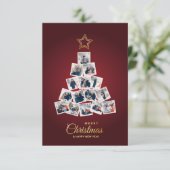 Elegantes New Year & Christmas Tree 15 Family Foto Dankeskarte (Stehend Vorderseite)