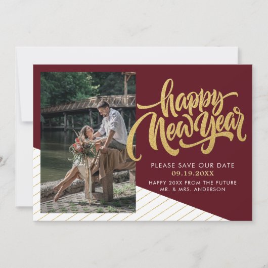Elegantes New Year Foto Save the Date (Vorderseite)