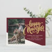 Elegantes New Year Foto Save the Date (Stehend Vorderseite)