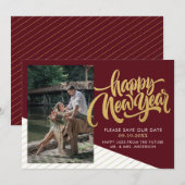 Elegantes New Year Foto Save the Date (Vorne/Hinten)