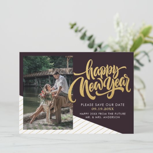 Elegantes New Year-Foto Save The Date (Stehend Vorderseite)