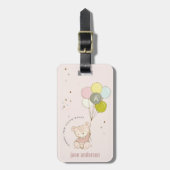 Elegantes Niedlich Blush Bärenballon Girly Monogra Gepäckanhänger (Vorderseite vertikal)