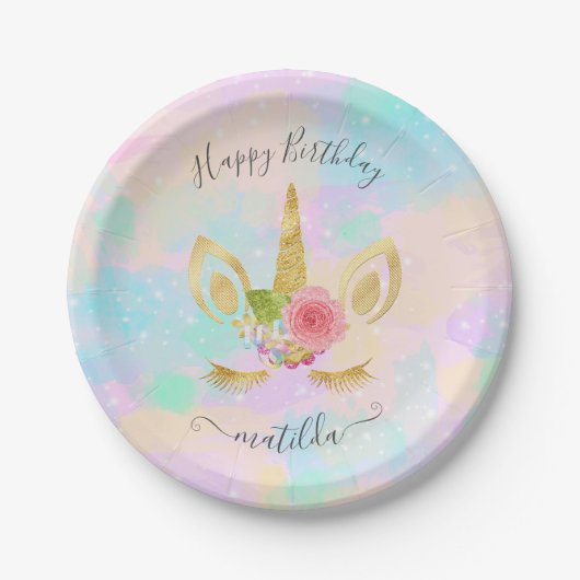 Elegantes niedlich Happy Birthday Gold Glitzer Ein Pappteller (Vorderseite)